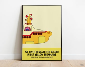 Affiche des paroles de Yellow Submarine des Beatles : Impression musicale rétro