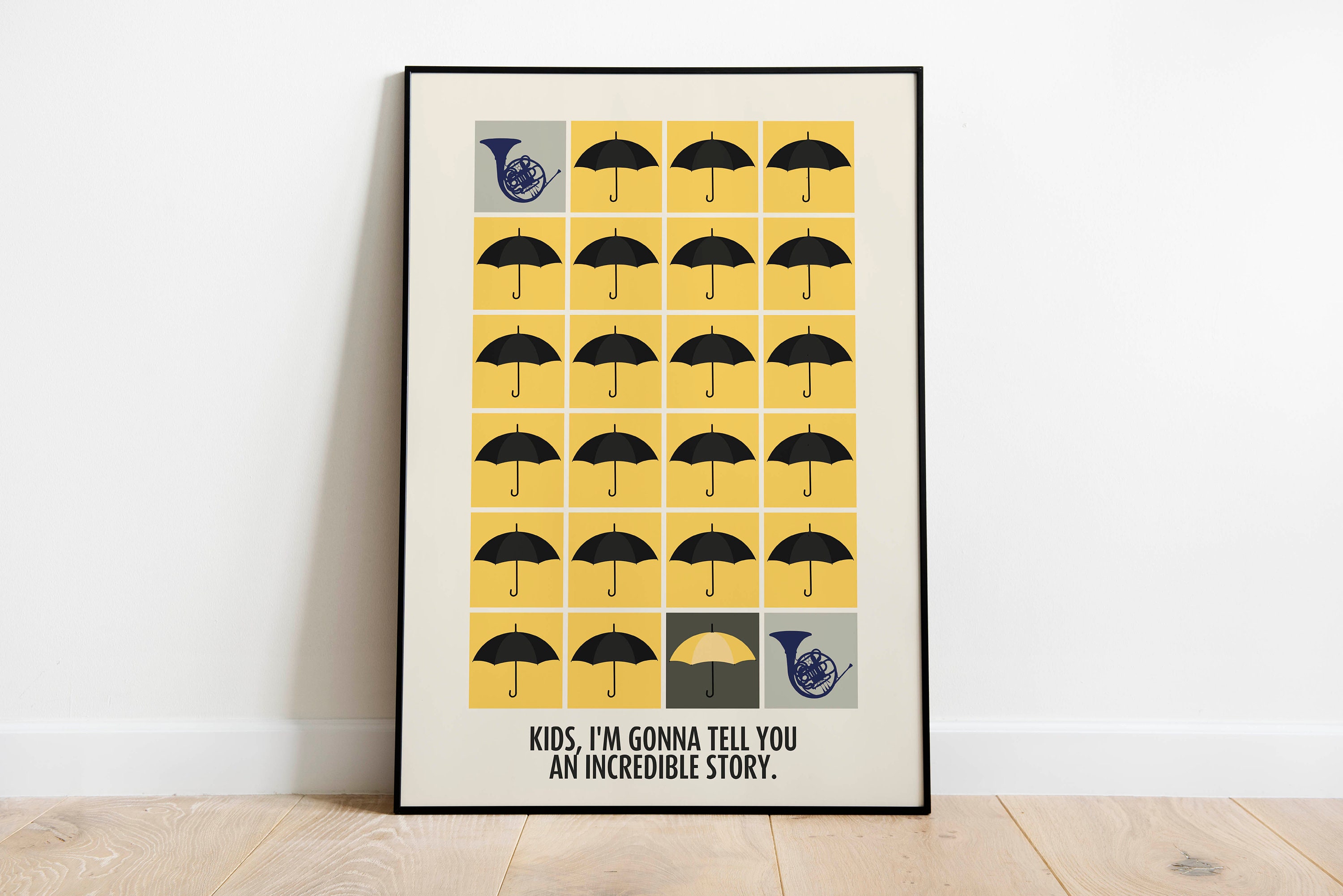 Porte-clés élégant PULABO - Parapluie Jaune Et Cor Français Bleu, Inspiré De La Sitcom - Dimensions 2,5 X 3,5 Cm - Idée Cadeau Originale