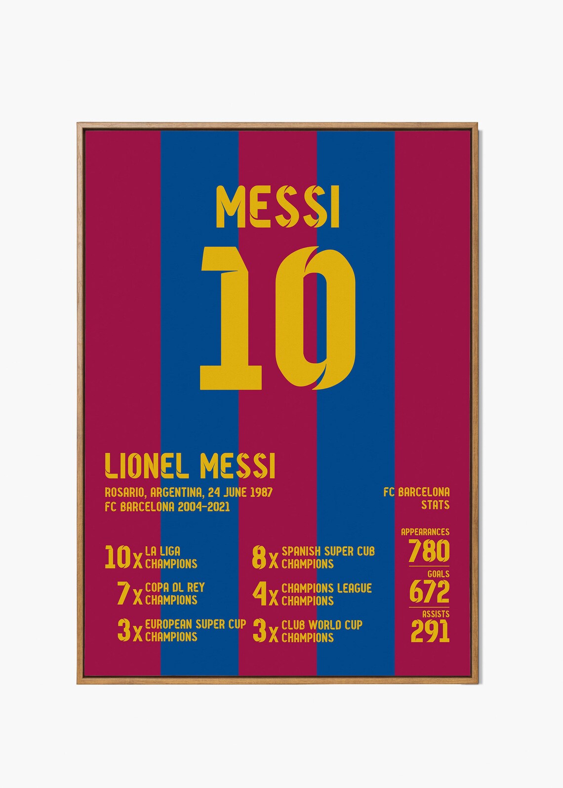 Lionel Messi FC Barcelona Stats Football Print, Messi Digital Print