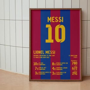 Lionel Messi FC Barcelona Stats Football Print, Messi Digital Print, Football Wall Art, Minimalist Print, Barcelona Poster, Soccer Fan Gift