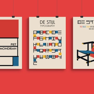 Conjunto de 3 carteles de De Stijl, arte Bauhaus de Stijl, cartel de exposición, impresión de arte Stijl, cartel vintage, decoración minimalista del hogar, descarga digital