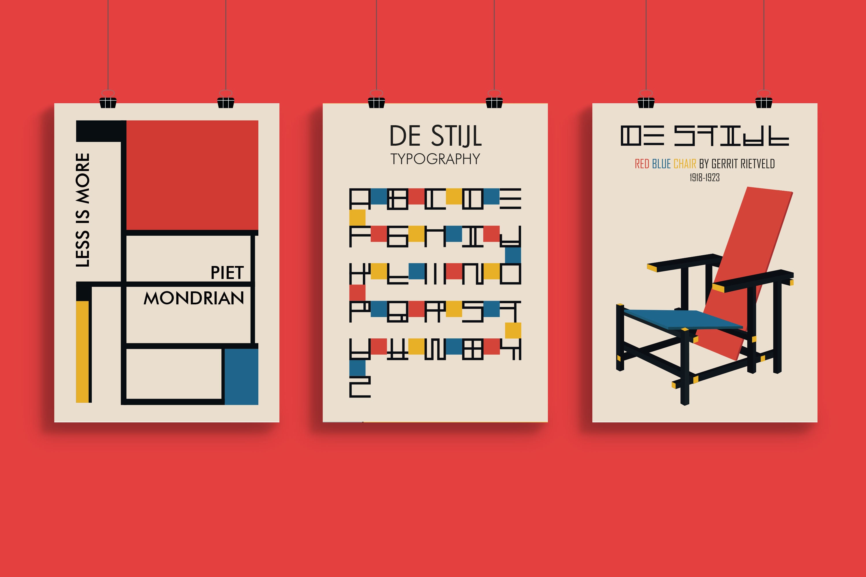 Set of 3 De Stijl Poster, Bauhaus De Stijl Art, Exhibition