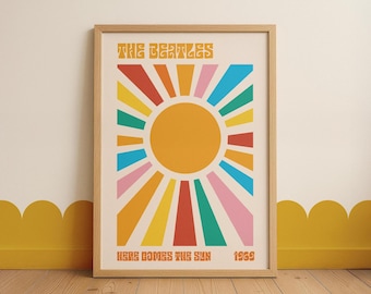 Here Comes the Sun Art Print: Mid-Century Modern Music Poster, Retro Home Decor