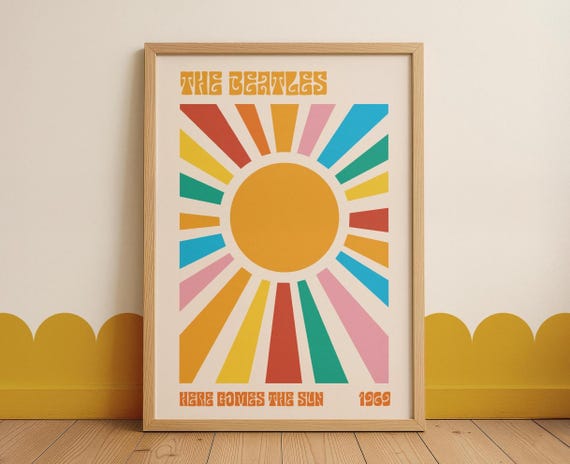 Here Comes the Sun Art Print: Mid-century Modern Music Poster