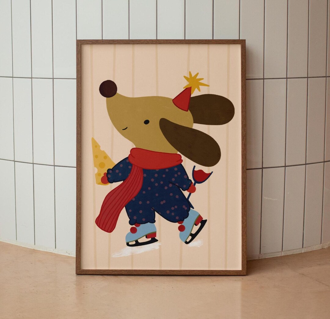 Dog Ice Rink Sign Whimsical Dog Ice Skating Wall Art, Kids Room Nursery Decor, Winter ...