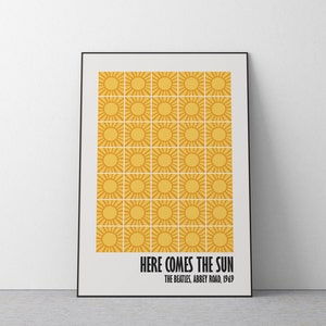 Impresión de Beatles Here Comes the Sun, póster retro de los Beatles, póster de decoración del hogar Sun Boho, arte de pared imprimible, regalo para fanáticos de los Beatles