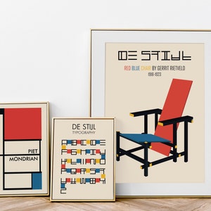 Conjunto de 3 carteles de De Stijl, arte Bauhaus de Stijl, cartel de exposición, impresión de arte Stijl, cartel vintage, decoración minimalista del hogar, descarga digital