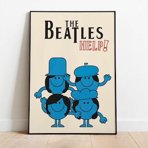 Impresión inspirada en el álbum The Beatles Help, póster de arte musical retro vintage, diseño de póster con ilustración de los años 70, The Beatles para niños, arte para habitación infantil