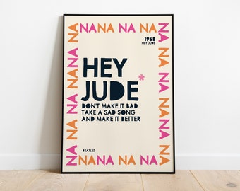 Beatles Hey Jude Lyrics Print: Bohemian Wall Art (Digital Download, PDF A1-A5 Sizes)