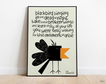 Affiche des Beatles, paroles de Blackbird, décoration minimaliste pour chambre de musicien, affiche murale à imprimer