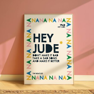 Beatles Hey Jude Lyrics Poster: Colorful Rock Music Art (digital