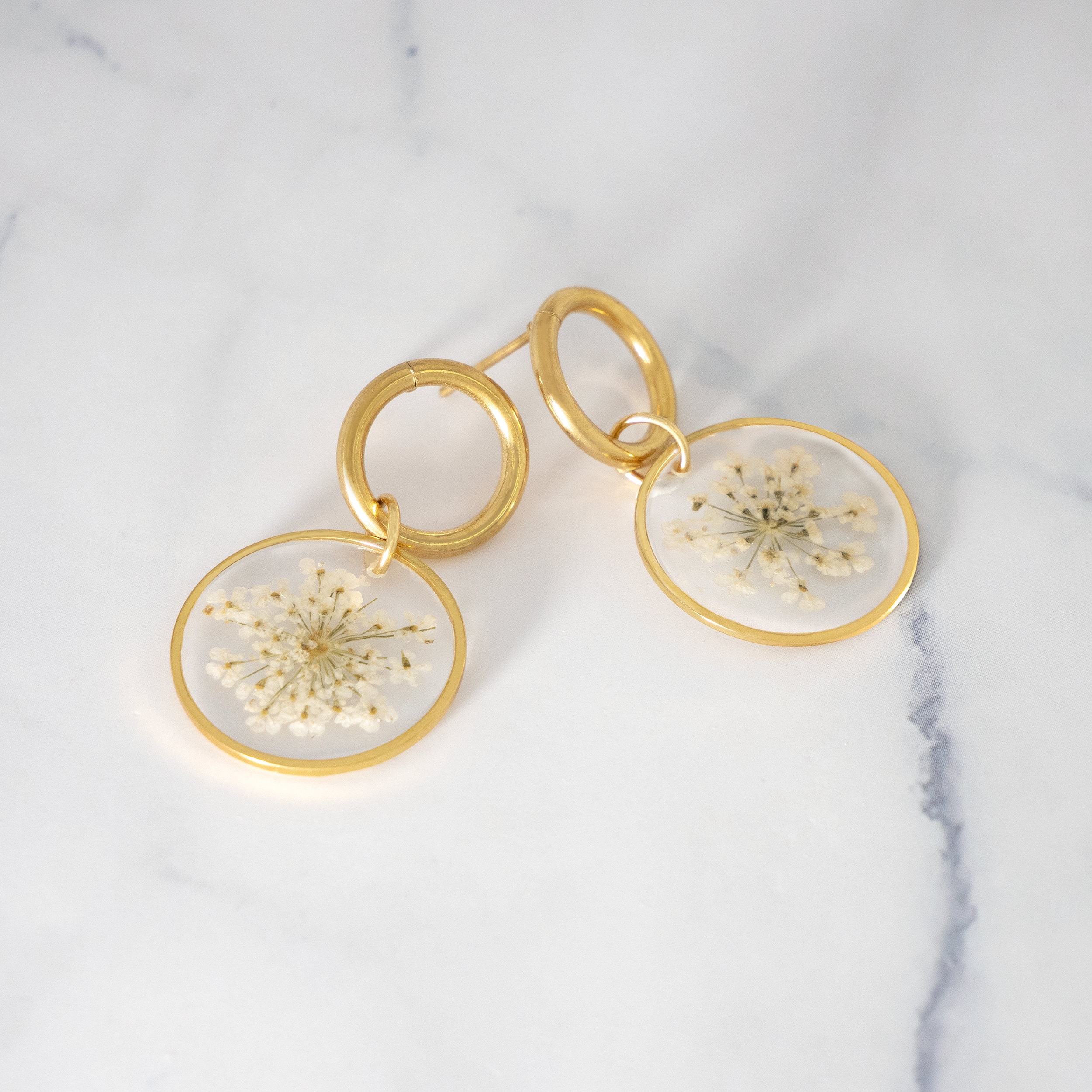 Queen Anne s Lace Real Dried Flower Resin Earrings Handmade