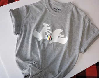 Bear and Moose Canoe T-Shirt, HBC inspired, Canada shirt, cottage shirt, Hudson Bay inspired