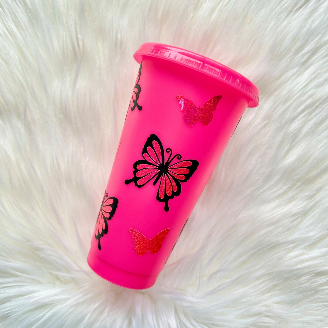 Butterfly Cup Pink Butterfly Cup Hot Pink Cup Pink Drink Etsy