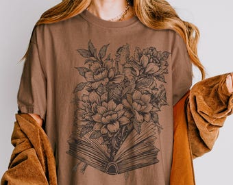 Vintage Pressed Floral Shirt, Botanical Flower TShirt, Wildflowers Shirt for Book Lovers, Boho Cottagecore Shirt, Reading Girl Shirt