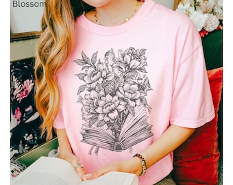 Retro Floral Book Lover Tee, Book Themed Gifts, Bookish Tshirt, Botanical Book Shirt, Book Club Gifts for Readers, Reading Girl Shirt