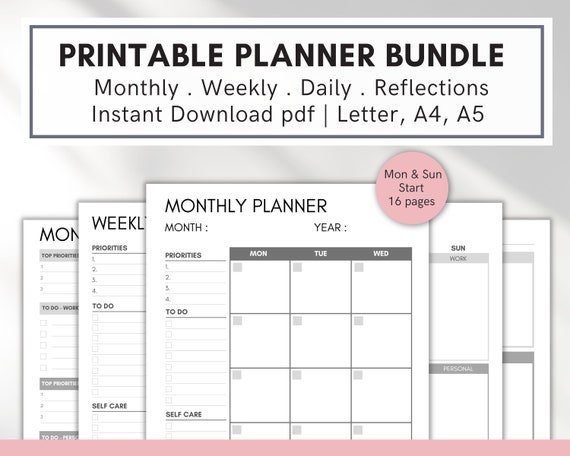 Printable Planner With Monthly Planner Weekly Planner Daily - Etsy
