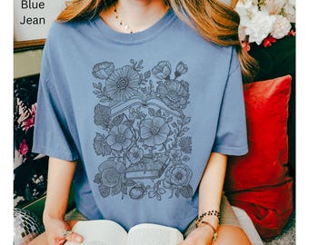 Vintage Flower Shirt, Floral Book Lover Shirt, Bookish Tshirt, Botanical Shirt, Reading Girl Shirt, Floral Reading Shirt