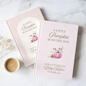 Custom Pink Pumpkin Baby Shower Guest Book,  Little Pumpkin On The Way Fall Theme Baby Shower, Personalized Pumpkin Wishes for New Parents