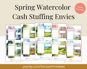 Spring Watercolor Cash Envelopes With Budget Tracker | Spring Cash Envies With Expense Tracker | Spring Cash Spending Log