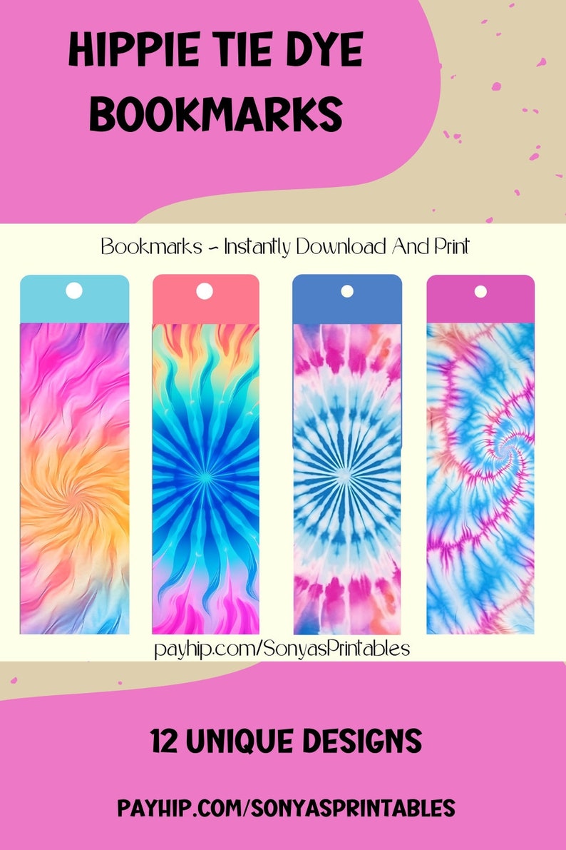 Printable Hippie Tie Dye Bookmarks Retro Tie Dye Bookmarks Boho