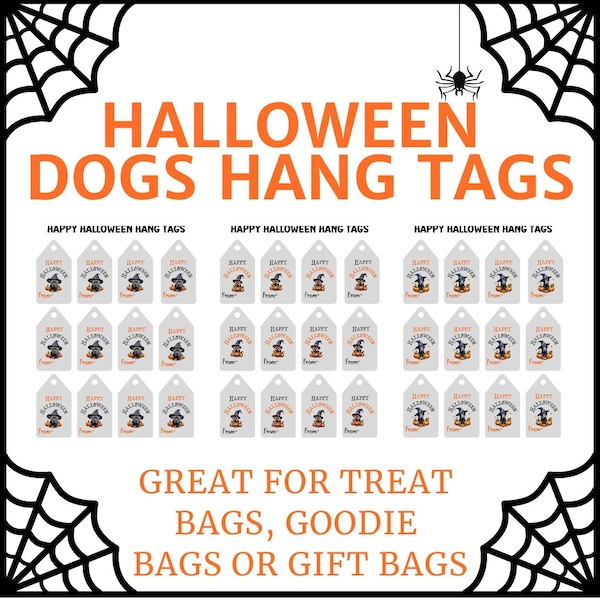 Printable Happy Halloween Dog Hang Tags | Halloween Dogs Gift Tags |  Printable Halloween Favor Tags | Halloween Dog Treat Bag Tags