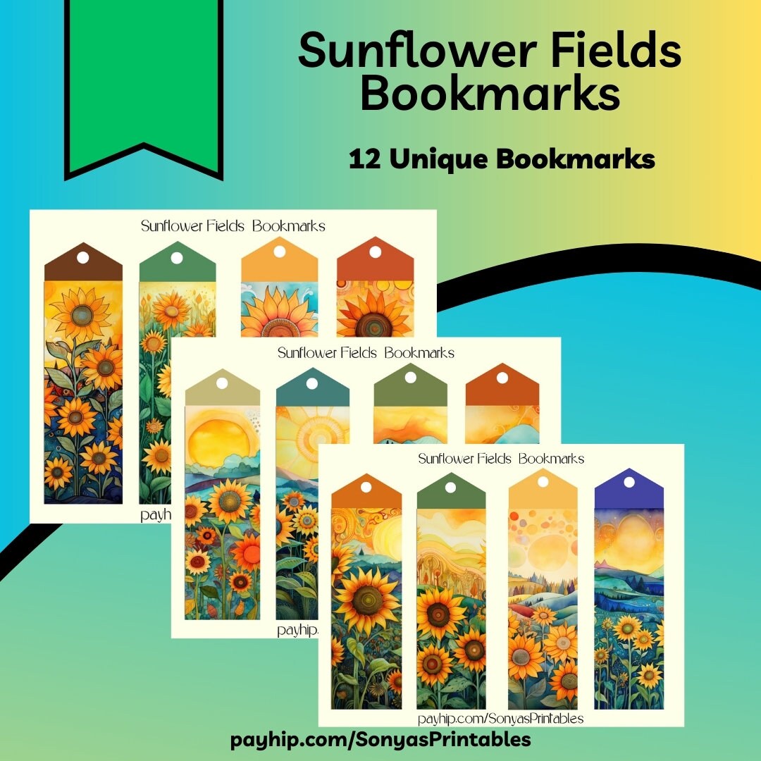 Sunflower Fields Bookmarks | Printable Sunflower Bookmarks | Sunflower ...