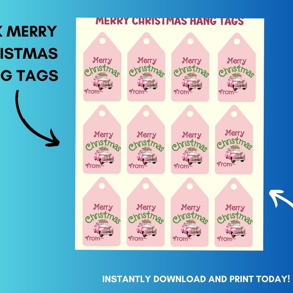 Printable Pink Christmas Hang Tags | Pink Holiday Gift Tags | Printable Pink Christmas Treat Bag Tags | Pink Holiday Favor Tags