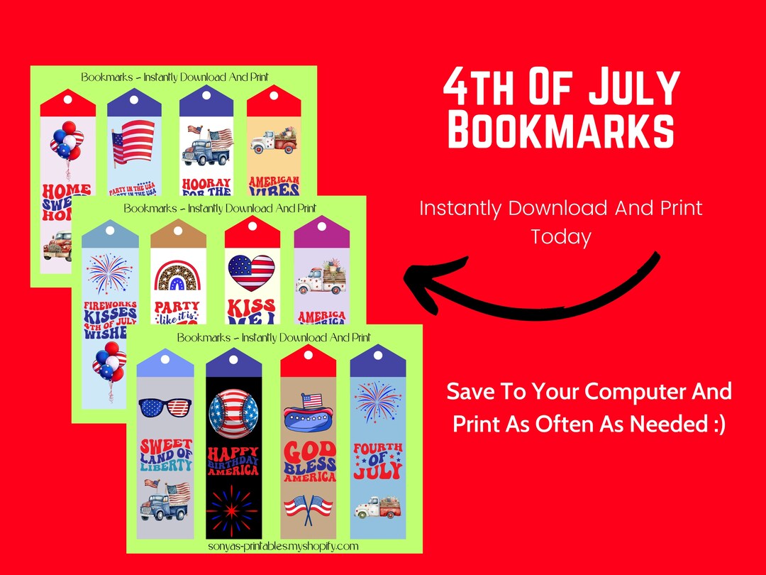 Fourth of July Bookmarks | Printable 4th of July Bookmarks | Unique ...