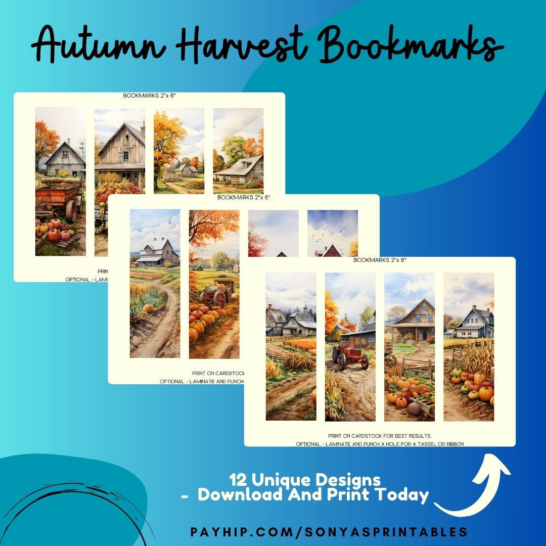 Autumn Harvest Bookmarks Printable Country Life Bookmarks Autumn ...