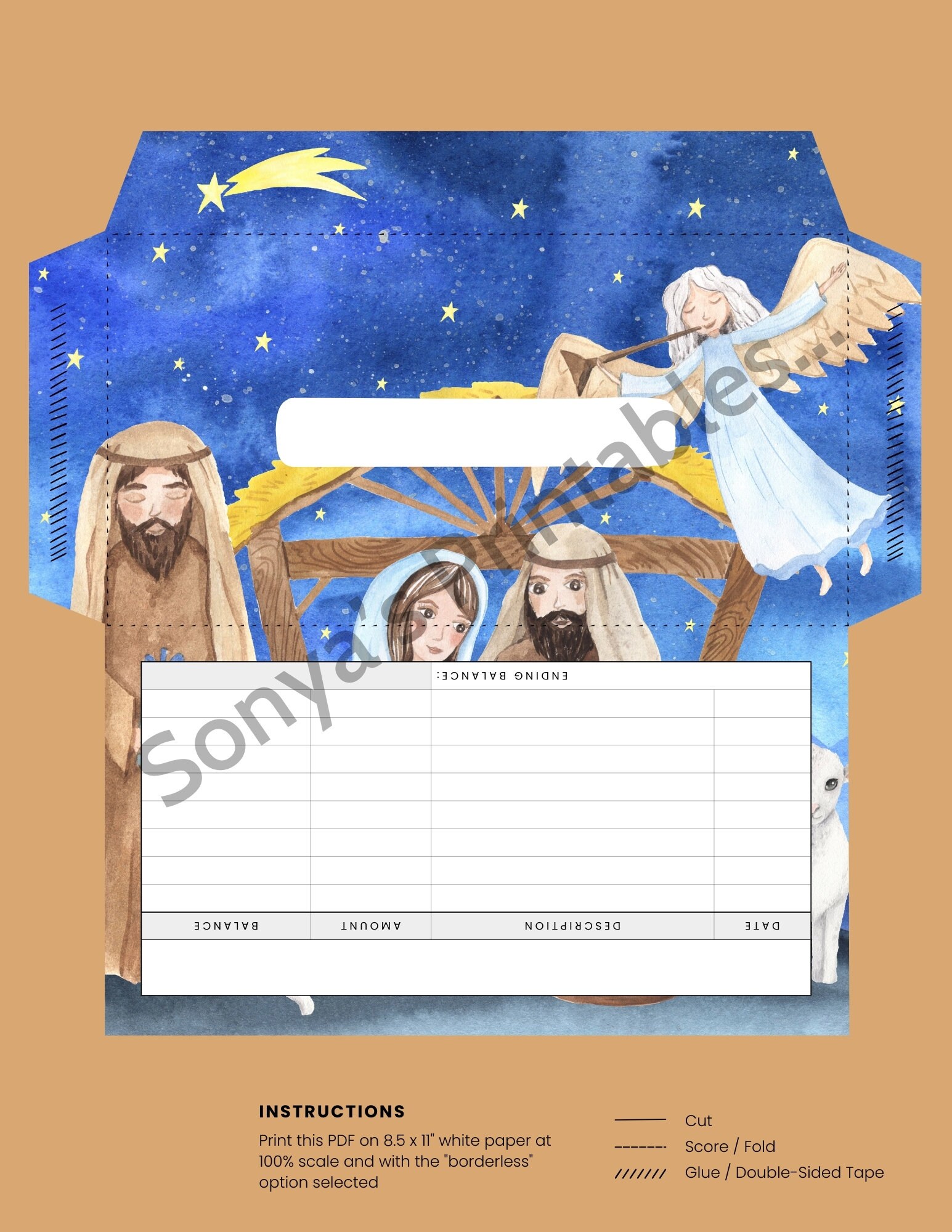 10 Printable Nativity Scene Cash Envelopes With Budget Trackers Navity