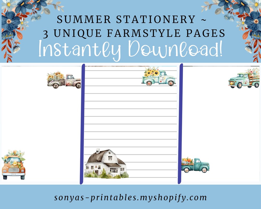 Summer Farmhouse Truck Stationery | Printable Farm Truck Stationery ...