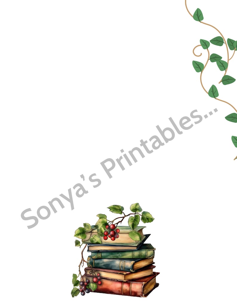 Old Books With Vines Printable Stationery Printable Note Paper Writing ...