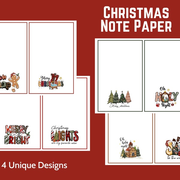 8 Printable Christmas Note Cards | 8 Blank Christmas Note Papers | Christmas Stationery