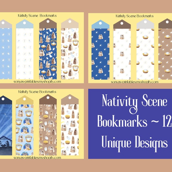 12 Printable Nativity Scene Bookmarks | Unique Nativity Scene Bookmarks | Nativity Scene Bookmark Set | Page Holders | Gift For Readers