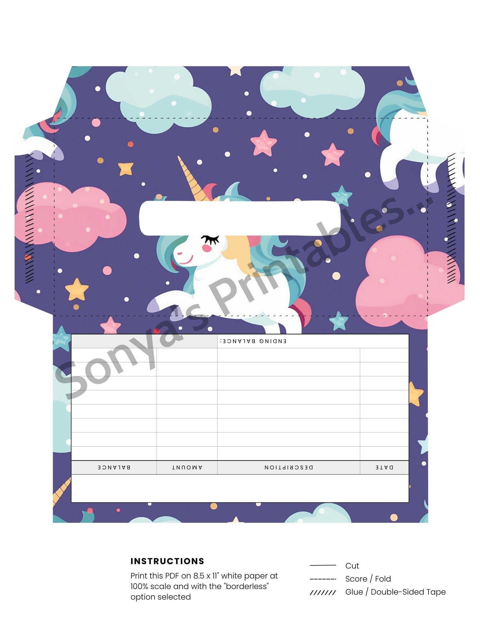 Printable Unicorn Envelope Template