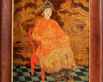 Empress Nam Phuong (gold plating material), lacquer painting, handmade art, special master lacquer, Asian high art,  Housewarming art gift