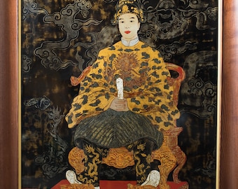 Emperor Bảo Đại (gold plating material), lacquer painting, handmade art, special master lacquer, high art, Asian art, Housewarming art GIFTS