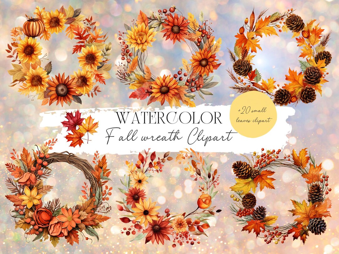 Watercolor Fall Wreath Clipart – Autumn Leaves PNG (digital Download ...