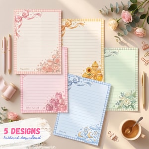 Coquette Notepad Designs, Pastel Bows, Flowers, Kawaii Stationery (Digital Download)