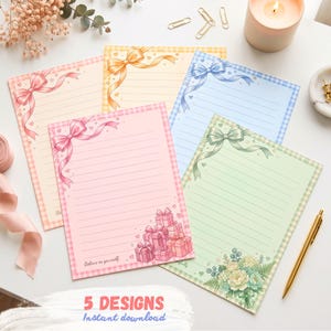 Bloco de notas Pastel Coquette para imprimir, artigos de papelaria kawaii, tamanho carta americano (download digital)