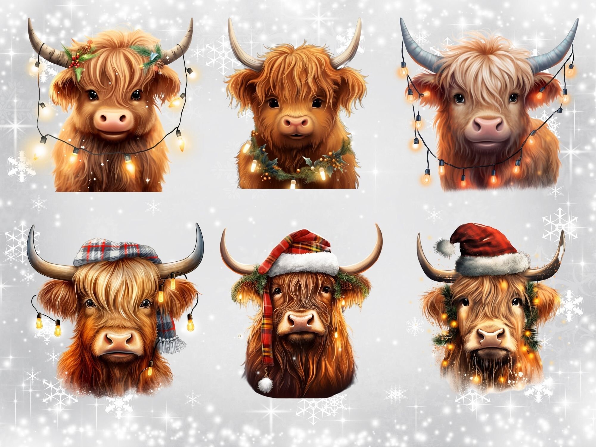 Christmas Highland Cow Clipart, Holiday PNG Bundle (digital Download ...