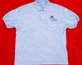 Vintage 90s Hawaii Jumping Whale Embroidered 3 Button 1 Pocket Polo Shirt Travel Tourism Transportation Destination Size Large