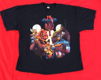 Vintage Y2K Marvel Comics Ghost Rider Mad Engine Black T-Shirt Spider-Man X-Men Wolverine Short Sleeve Cotton Tee Size XL