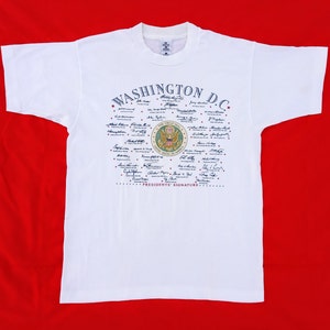 Vintage 90s Single Stitch Washington D.C. President&#39;s Signature Tee Travel Destination Tourism Politics Single Stitch Spell Out