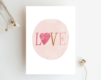 Karte "Love" / Valentinstag Karte / Liebeskarte /  / Liebesbotschaft / Liebe / Paar / Hochzeitstag /liebevolle Postkarte für die Freundin