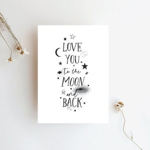 Valentinstagskarte "Love you to the moon and back", Love Card für Paare, Hochzeitstag, Liebesbotschaft oder einfach so für die Freundin