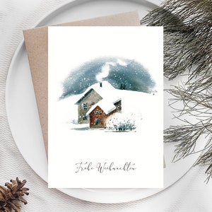 Weihnachtskarte personalisierbar mit Umschlag mit Winterlandschaft in Aquarell, als Weihnachtspost für Familie, Freunde, Kollegen o. Kunden