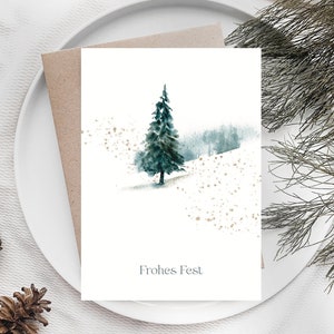 Weihnachtskarte personalisierbar mit Umschlag mit Tannenbaum in Aquarell, als Weihnachtspost für Familie, Freunde, Kollegen o. Kunden