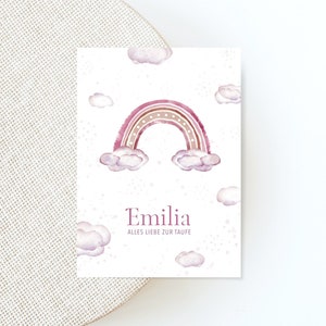 Taufkarte mit Regenbogen personalisiert mit Namen für Mädchen als Ergänzung zum Taufgeschenk o. für die Tauffeier